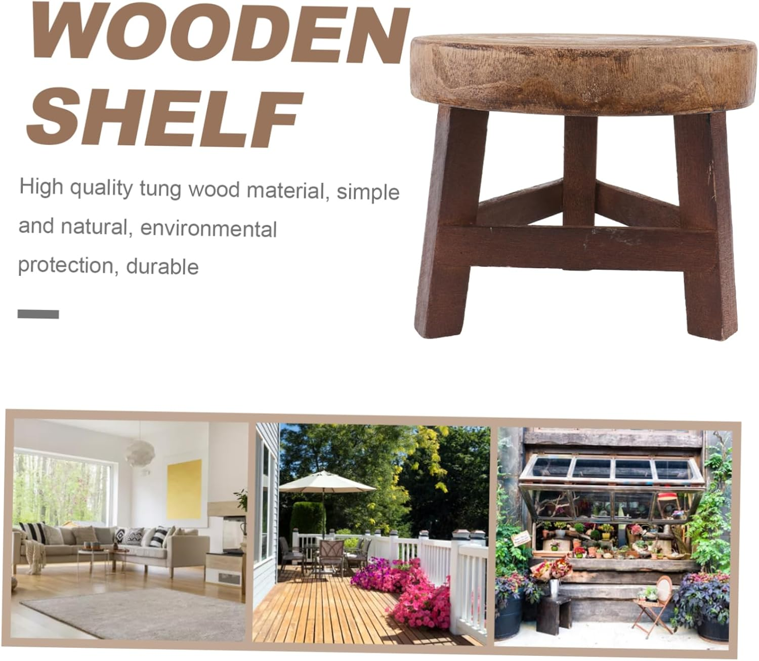 1Pc Wooden Shelf Outdoor Planters Plants Outdoor Wooden Display Stand Plant Pot Holder Small Plant Stand Wood Plant Holder Paulownia Pot Shelf Pot Stool Orchid image number 4