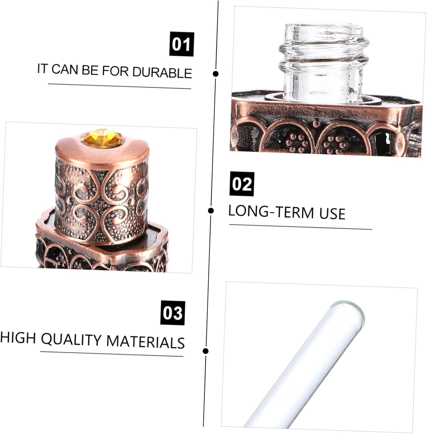 2Pcs Engraved Essential Oil Bottle Leakproof Perfume Spray Dispenser Travel-Friendly Aromatherapy Container Metal Design for Crafts and Camping image number 2