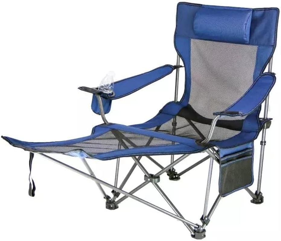 Camping Lounge Chair with Cup Holder Pocket Footrest Picnic Garden Fishing image number 6
