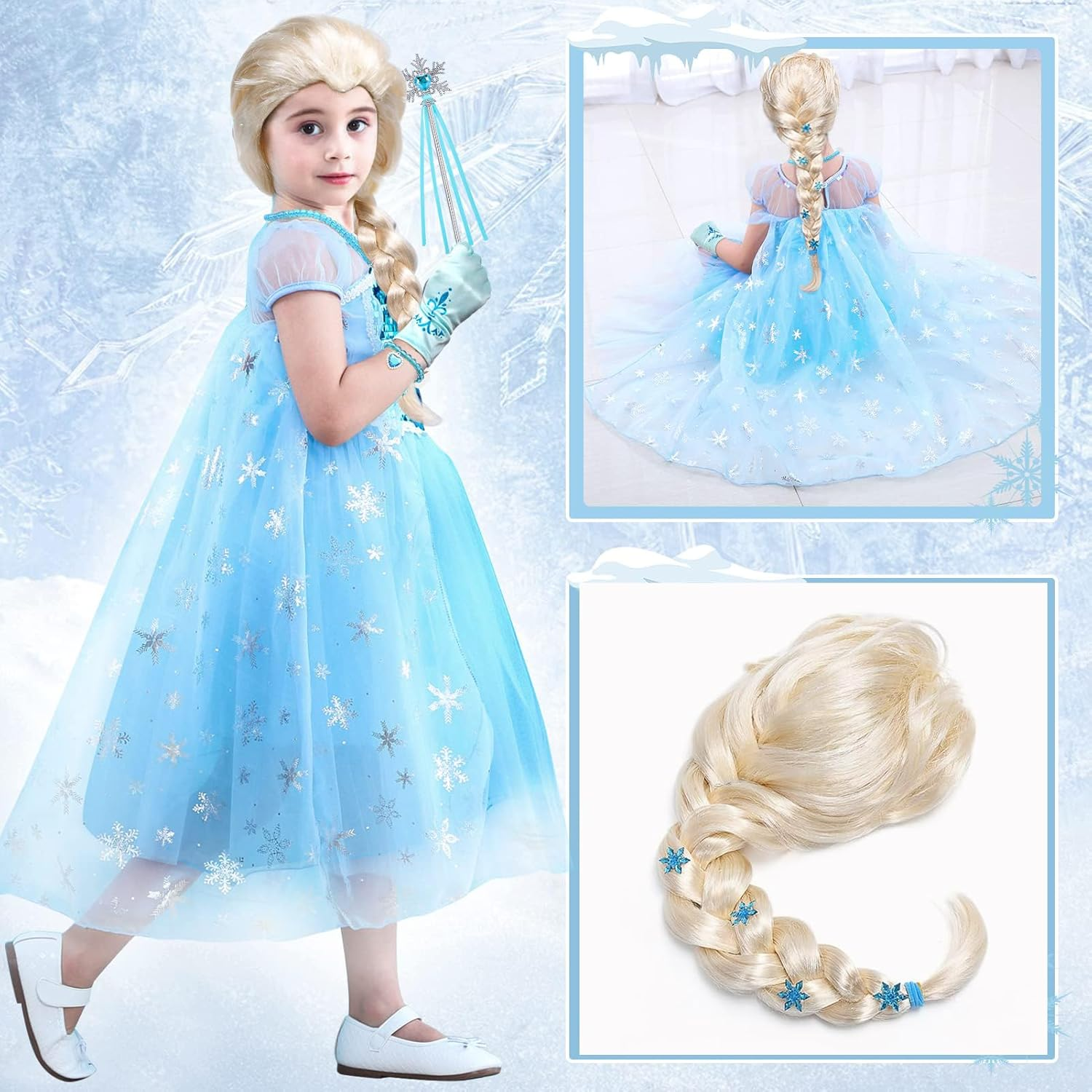 LEO01 Girls Princess Wig Braid Halloween Party Dress up Wig Cosplay Accessories for Kids