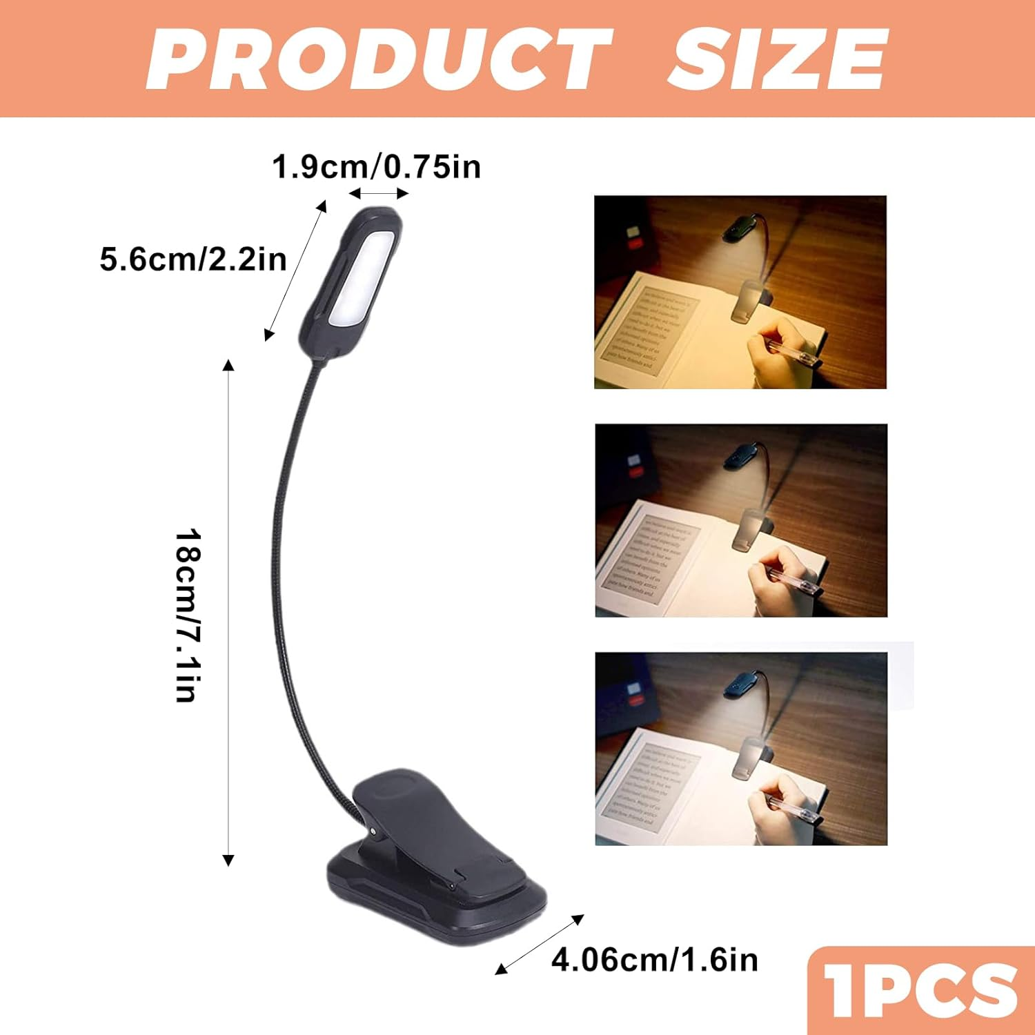 Homiliky Eye-Care Book Light, 3 Mode & Stepless Dimming Reading Lamp, Type-C Rechargeable, 360&deg; Flexible Gooseneck for Bedside Reading, No Blue Light Hazard, High Color Rendering Index image number 3