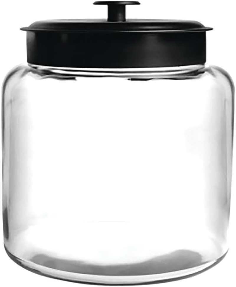 Anchor Hocking Montana Jar with Black Lid &ndash; Durable Glass Storage Jar for Flour, Pasta, Coffee or Tea &ndash; Clear Design for Easy Visibility and Freshness &ndash; 1.9 Litre Capacity