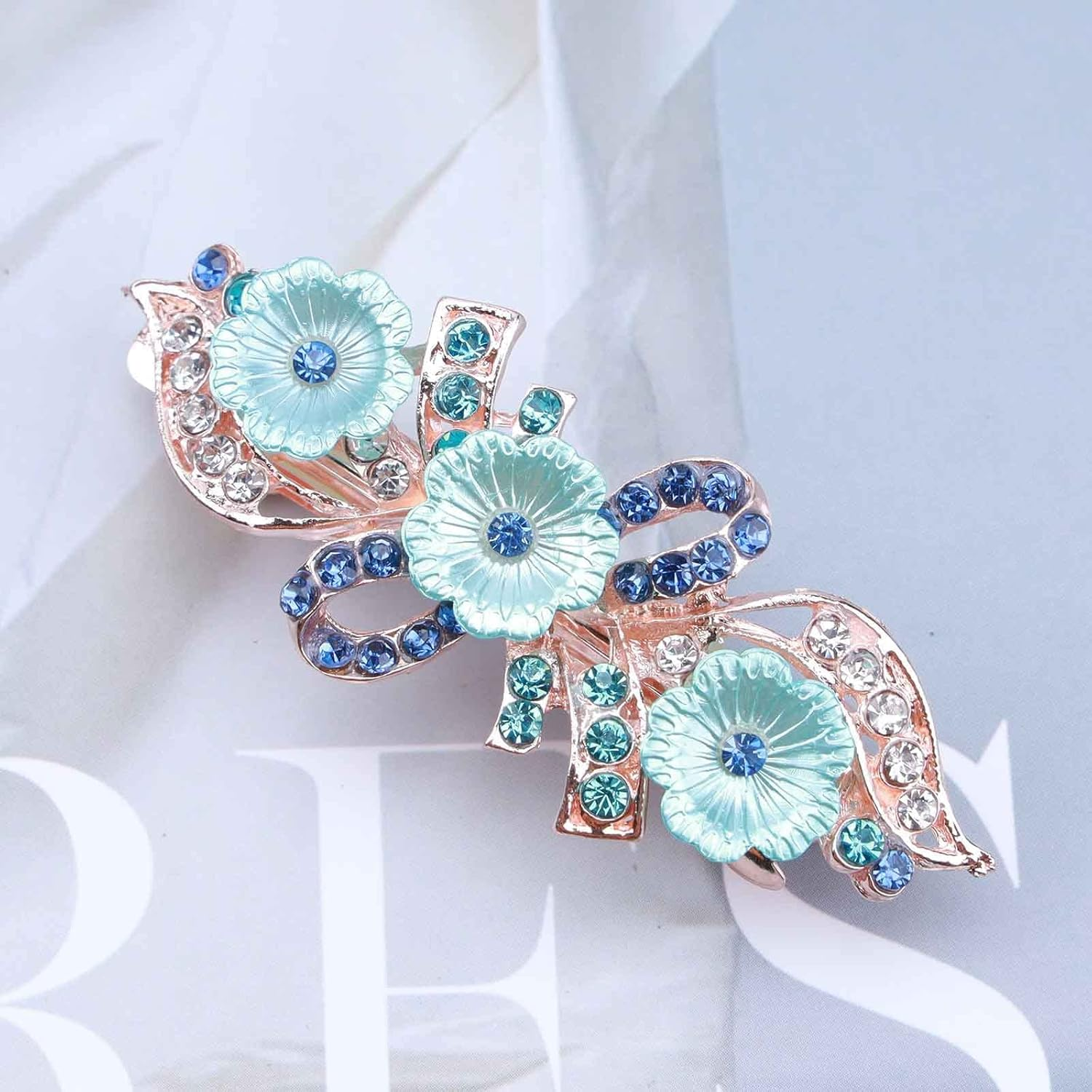 Yheakne Crystal Hair Clip Hair Clip Blue Rhinestone Hair Clip Bling Bridal Headpiece Decorative Headpiece Flower Bridal Hair Accessories for Women and Girls (Flower Blue) image number 4
