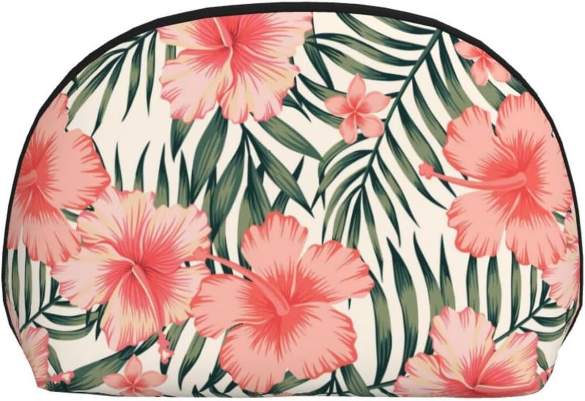 Cozimangoe Coin Pouch Makeup Bags Set, 2 Piece Shell Shape Cosmetic Bag with Pockets for Daily Travel Handbag Lipstick Keys Toiletry, Personalized Hibiscus image number 6