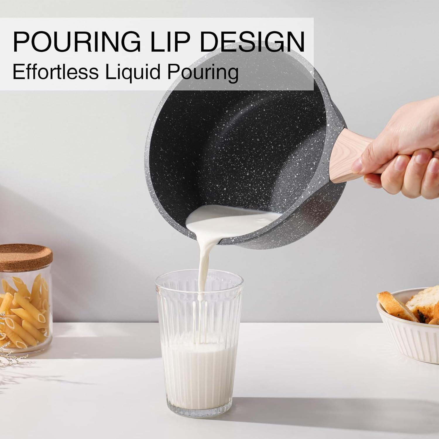 Kordisen Sauce Pan Set with Lid, 1.5QT & 2.5QT Non Stick Small Pot with Granite Coating, Saucepan with Pour Spout, Multipurpose Handy Induction Pot, Kitchen Cookware Cooking Pot, PFOA/PFOS Free image number 1