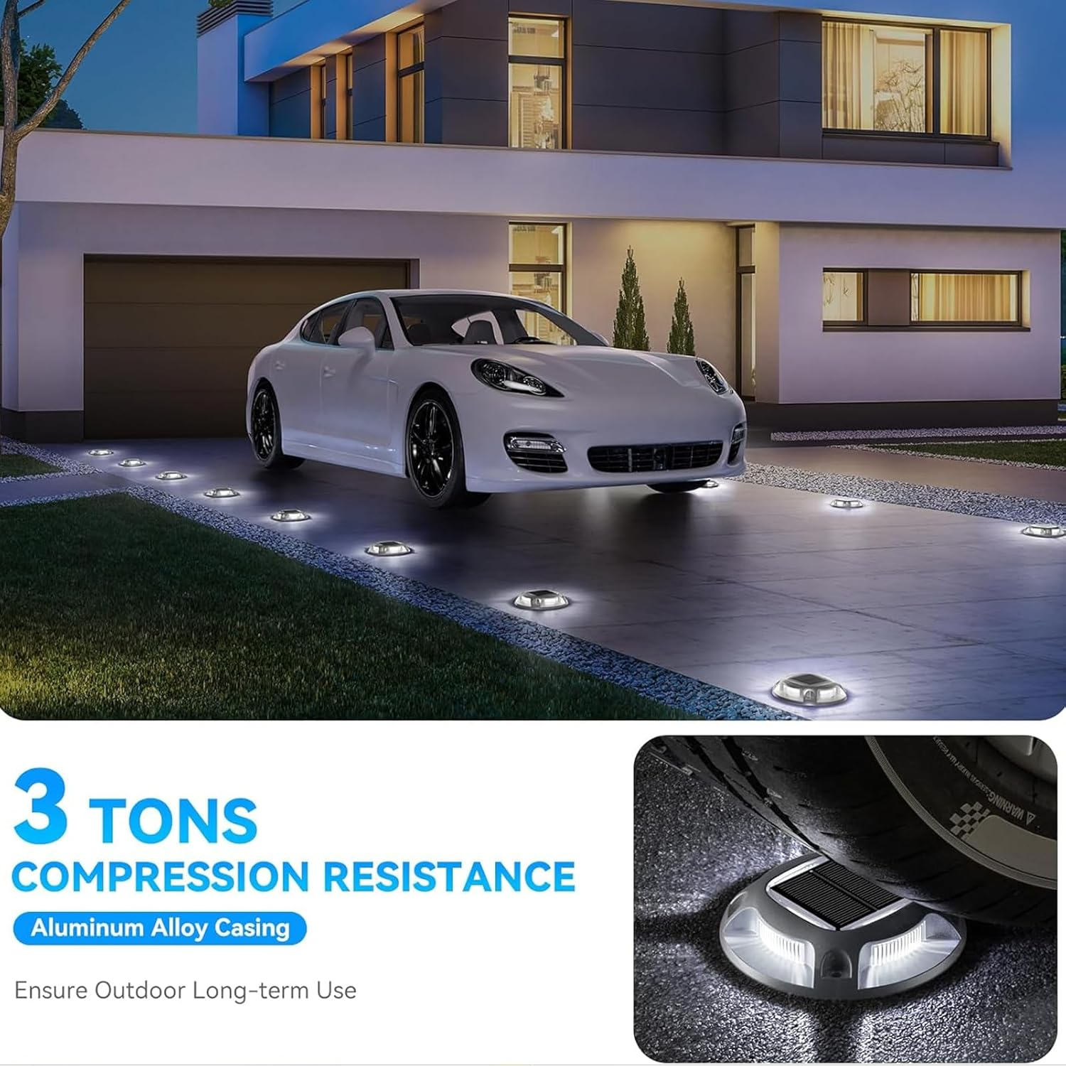 Solar Powered Driveway Lights, Set of 10, Blue & White 2 Colours in 1,Outdoor LED Aluminum Dock Lights Road Markers Step Lights for Sidewalk Garden Pathway image number 1