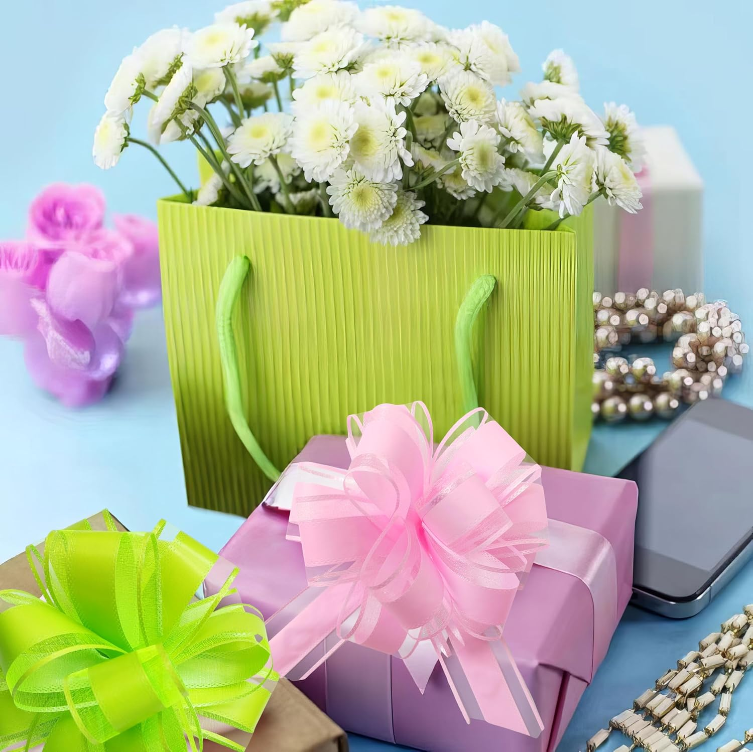 IXSIUZO 6 PCS Large Pull Bows 6 Inch Red Bows for Gift Wrapping Wedding Basket Decorated Birthday Party Christmas and Valentine'S Day Gift Decorations - Bean Green image number 3