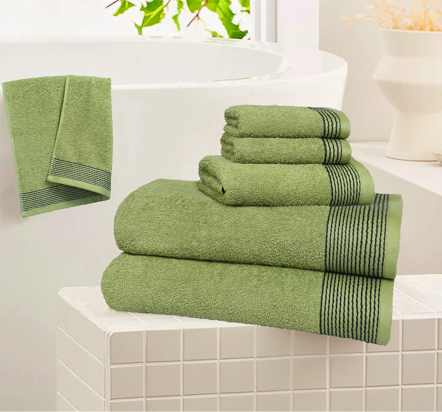 Belizzi Home 100% Cotton Ultra Soft 6 Pack Towel Set, Contains 2 Bath Towels 28X55 Inchs, 2 Hand Towels 16X24 Inchs & 2 Washcloths 12X12 Inchs, Compact Lightweight & Highly Absorbant - Kiwi Green - Brown image number 5