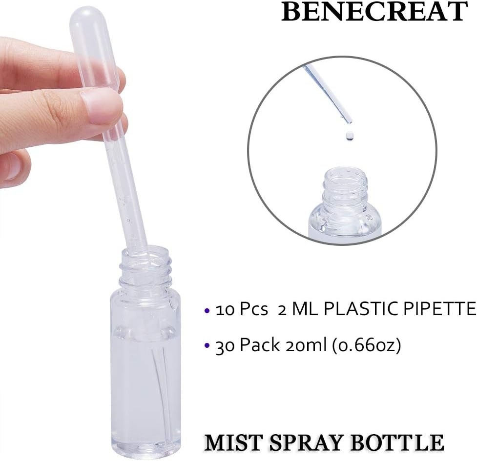 BENECREAT 30 Pack 20Ml Plastic Fine Mist Spray Bottles with 10 Pack Plastic Pipettes for Perfume, Essential Oils image number 6