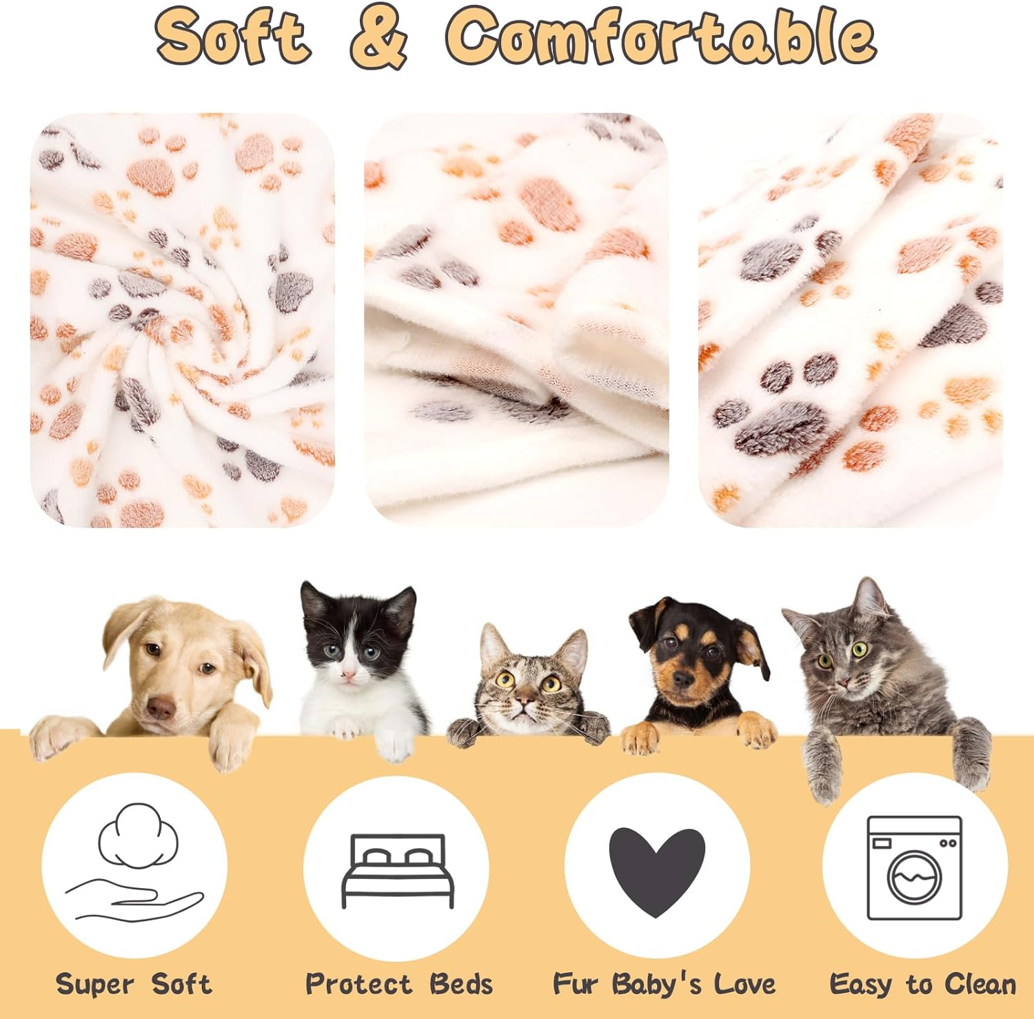 Dog Blanket Warm Sleeping Mat, Soft Coral Fleece Pet Blanket, Cute Paw Print Cat Blanket Dog Accessories for Bed Couch Sofa (White, Medium (30"X20")) image number 6