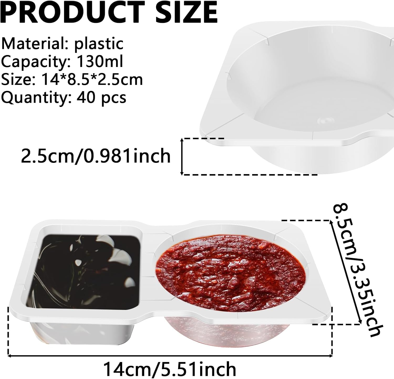 Hnvdkln 40 PCS Double Compartment Condiment Container with Lids, Reusable Double Condiment Containers, Clear Two-Compartment Salad Dressing Tomato Sauce Container image number 6