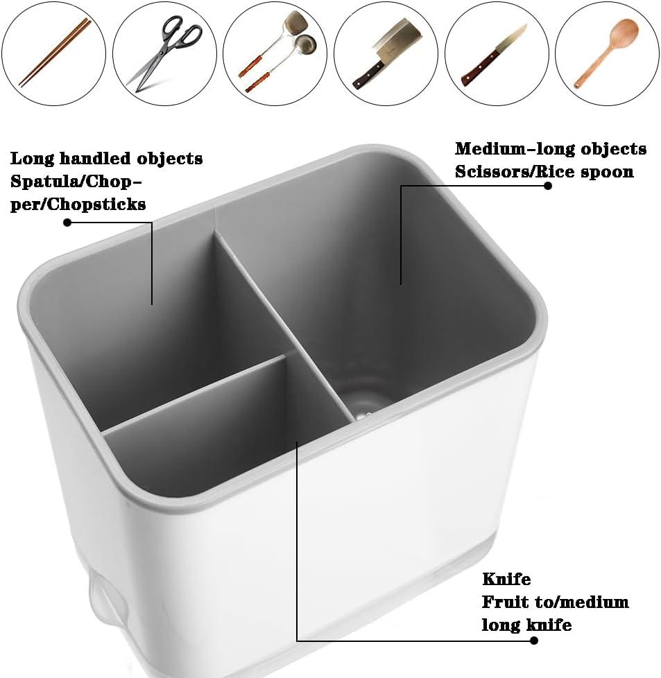 Utensil Holder Cutlery Drainer Sink Caddy, Removable Chopsticks Holder, Grey Plastic Kitchen Organizer, Fork Drain Rack for Spoon Knife Brush image number 4