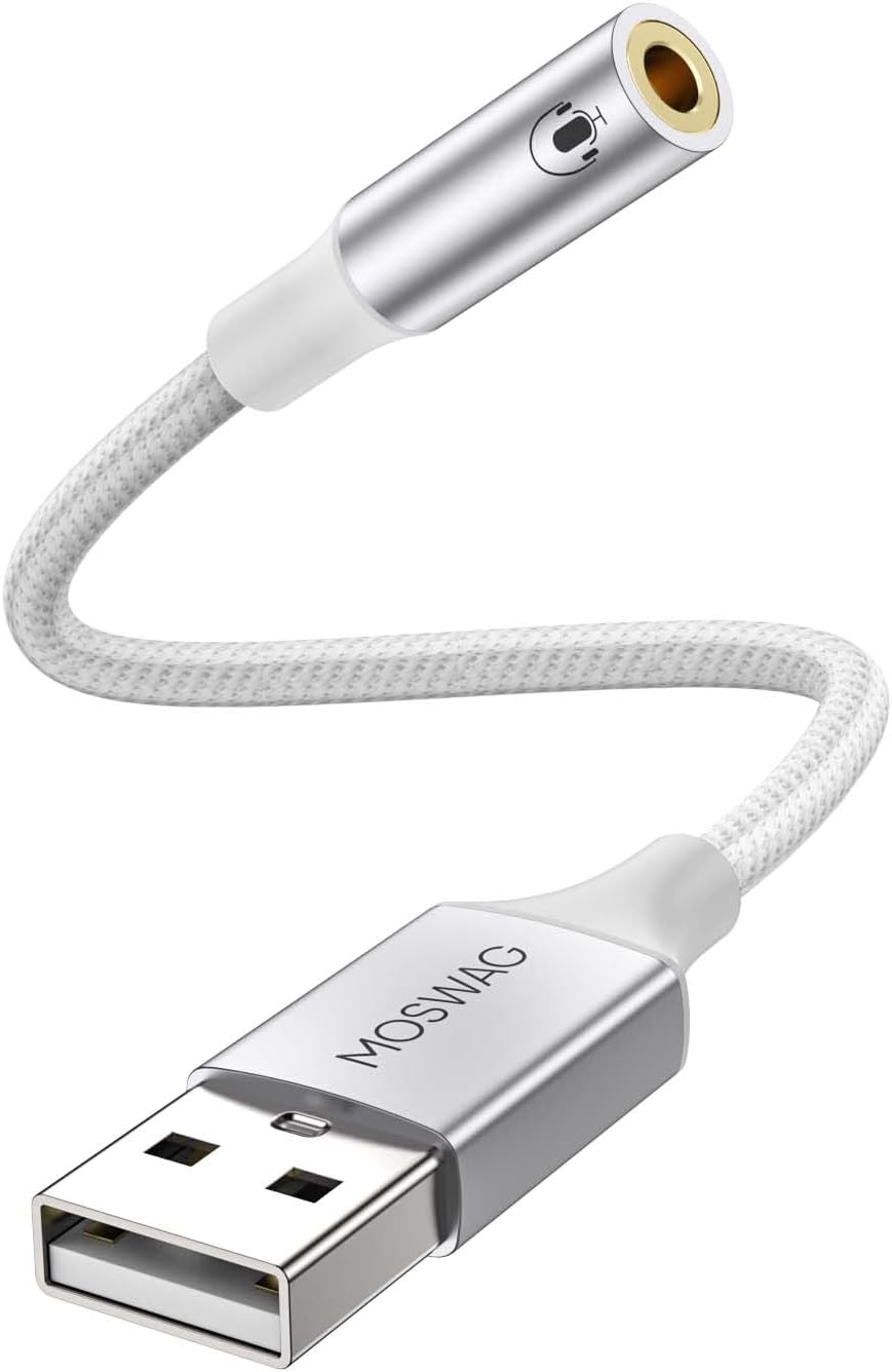 MOSWAG USB to 3.5Mm Jack Audio Adapter, USBA to Aux Cable with TRRS 4-Pole Mic-Supported USB to Headphone AUX Adapter External Sound Card for PC PS4 PS5 and More
