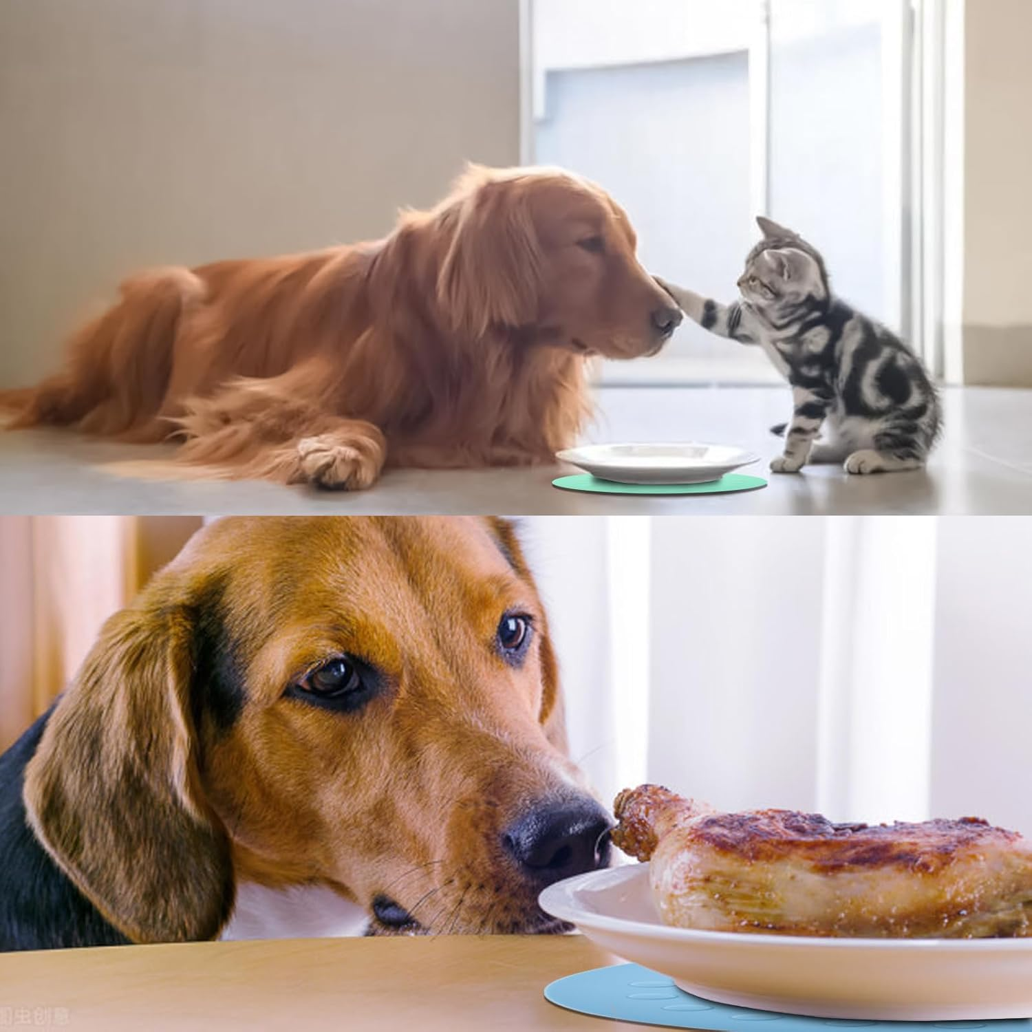 DYOUEN Pack of 2 Cat Ceramic Cat Bowl with Non-Slip Mats Cat Food Plate Non-Slip Mats Pet Bowl for Kittens and Small Animals image number 1