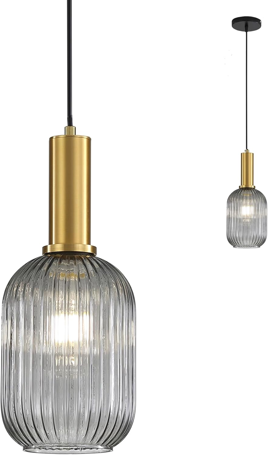 Hjxdtech Industrial Vintage Pendant Light Modern Retro Style Drop Ceiling Light Pendant Lamp Glass Lampshade with Polished Brass Lamp Holder (Green, 30 Cm)