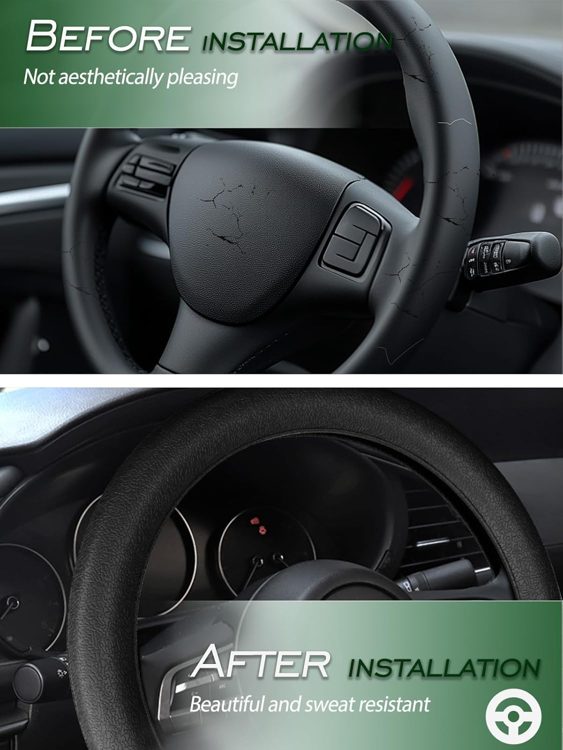 LRITER Car Steering Wheel Cover, Non-Slip Silicone Material, Multiple Color Choices, Universal Auto Parts Steering Wheel Cover, Suitable for Most Cars (Black)