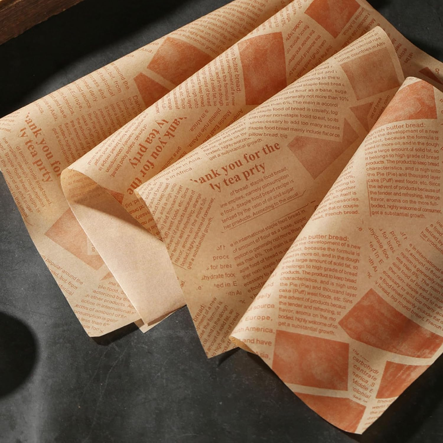 200 PCS 4 Sizes Newspaper Greaseproof Paper Sheets, Burger Cheese Wrapping Papers, Napkins Greaseproof Paper, Old Newspaper Baking Papers for Cheese Bread Sandwich Fries (22Cm, 20Cm, 18Cm, 15Cm) image number 2