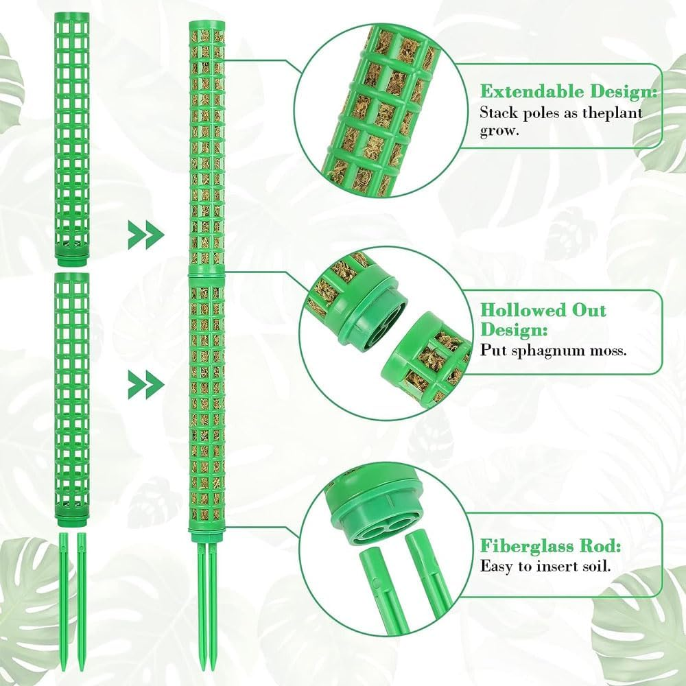 4Pcs Moss Pole for Plants Monstera, Stackable Green Mesh Moss Pole Plastic Plants Extendable Moss Sticks, Totem Pole for Plant Stakes and Supports Potted Plants Indoor Climbing Plants (Green) image number 5