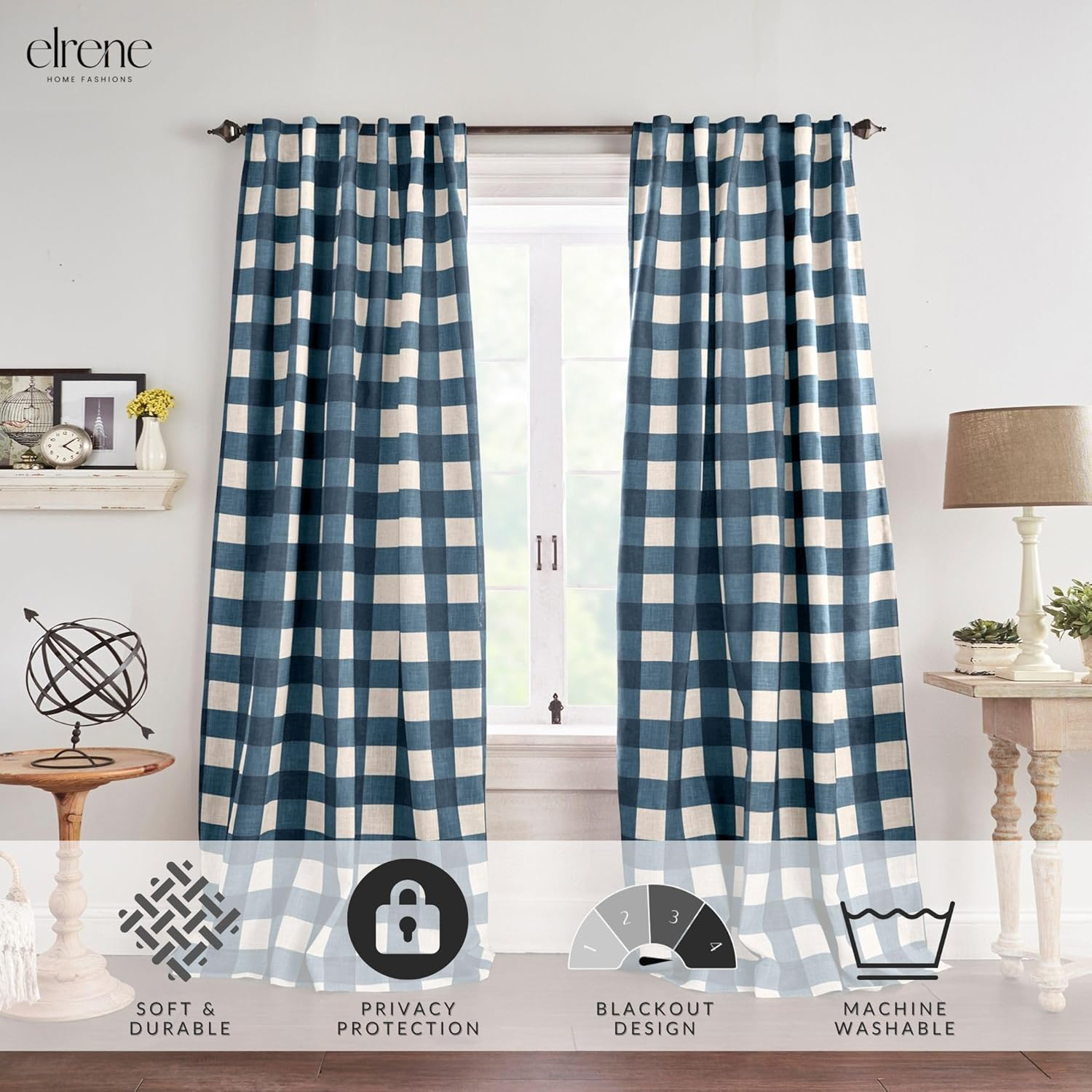 Elrene Home Fashions Grainger, 80% Polyester; 20% Linen, Indigo, 52" X 84" (1 Panel) image number 5