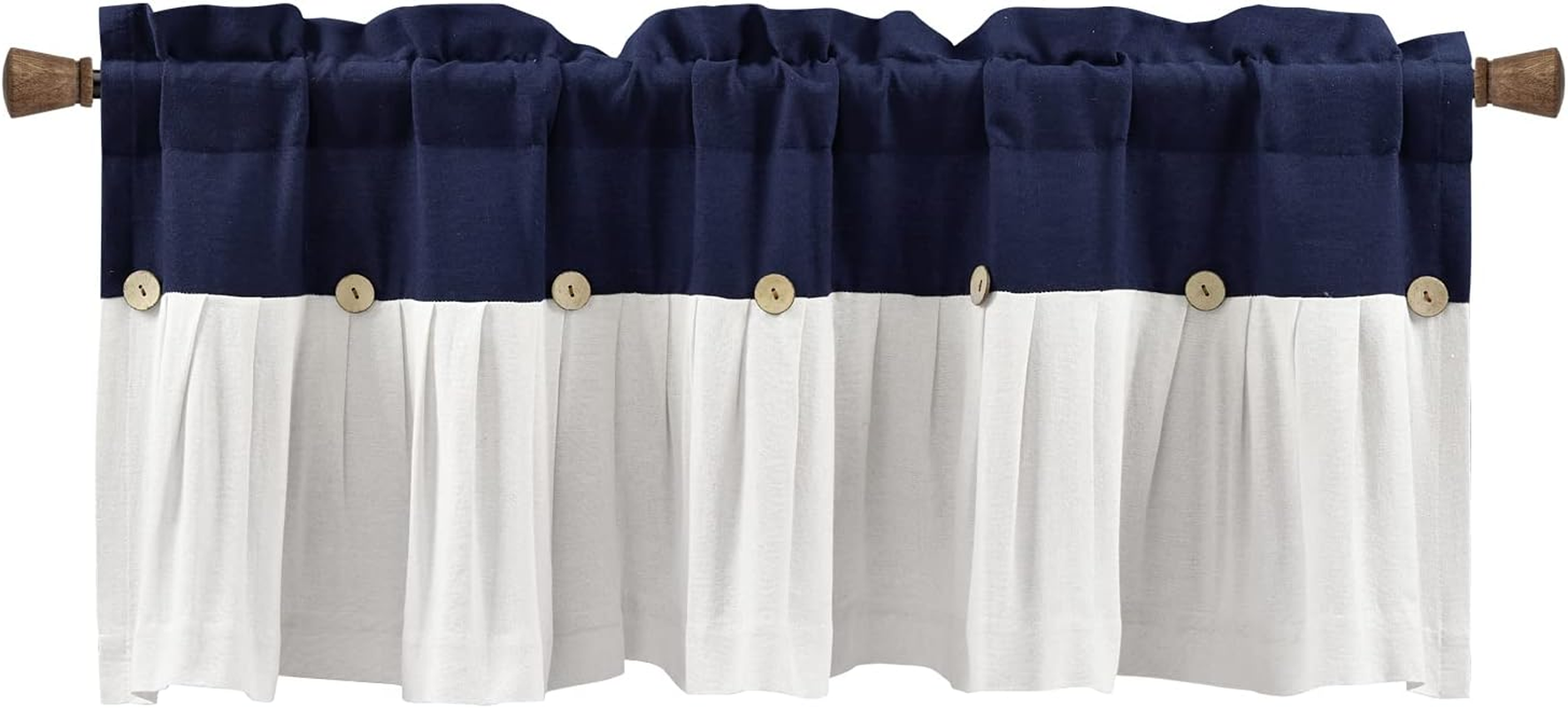 Lush Decor Linen Button Farmhouse Valance, 18" L X 52" W, Navy & White image number 2