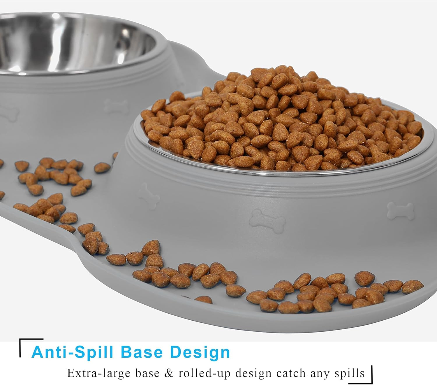 Dog Bowls Set Stainless Steel Double Dog Bowl with No-Spill No-Skid Silicone Mat, Pet Food and Water Bowls Feeder Bowls Puppy Bowl Dog Dishes for Small Medium Dogs Cats image number 3