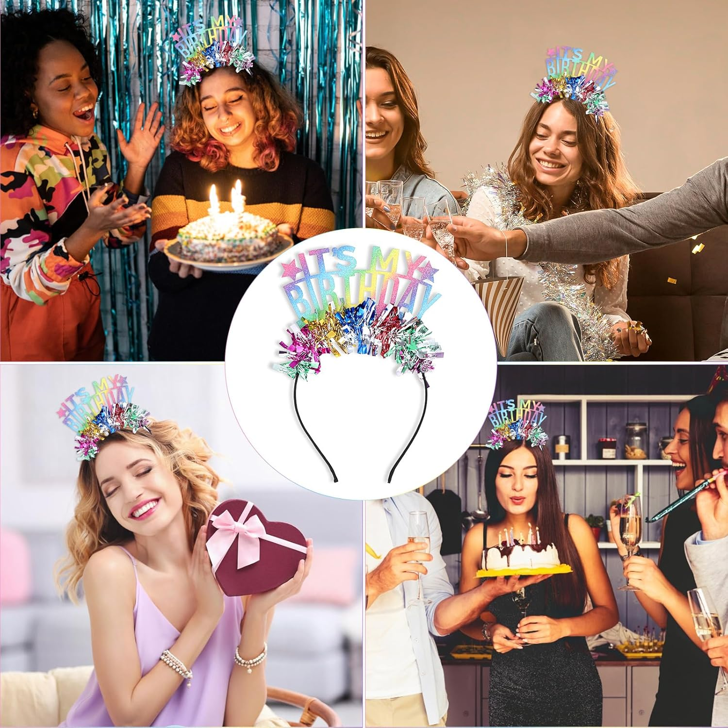 Oruola Its My Birthday Headband,Colorful Birthday Headband, Glitter Rainbow Tassel Tiara Birthday Crowns for Women Party,Sweet Happy Birthday Tiara Accessories for Kids Toddlers Girls Women image number 1