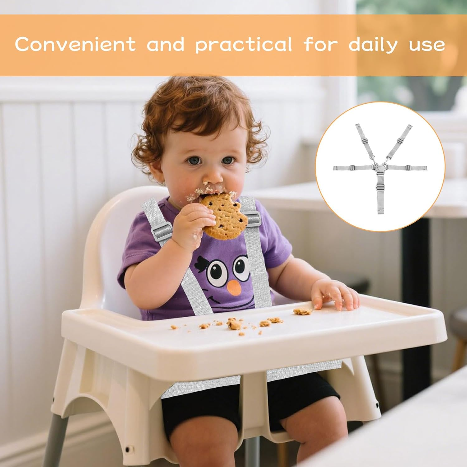 High Chair Straps, Children'S Straps, Baby Portable Chair Belt, Replacement Harness Straps for Most 5 Point High Chairs, Safety Harness Convertible Straps for High Chair Belt image number 2