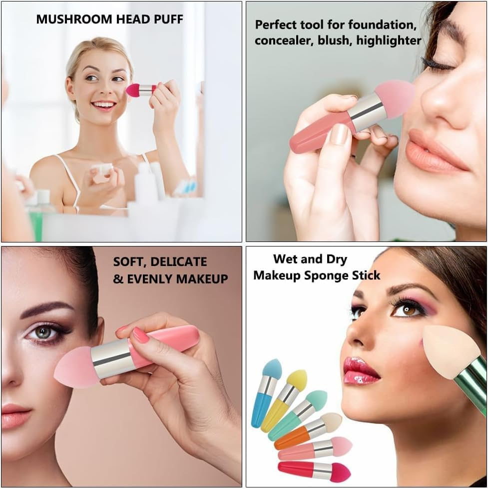 Handle Sponge Puff Stick Wet and Dry Liquid Cream Foundation Liquid Concealer Puff Brush Stick Beauty Cosmetic Tool, Pack of 1 (Pink, One Size) image number 4