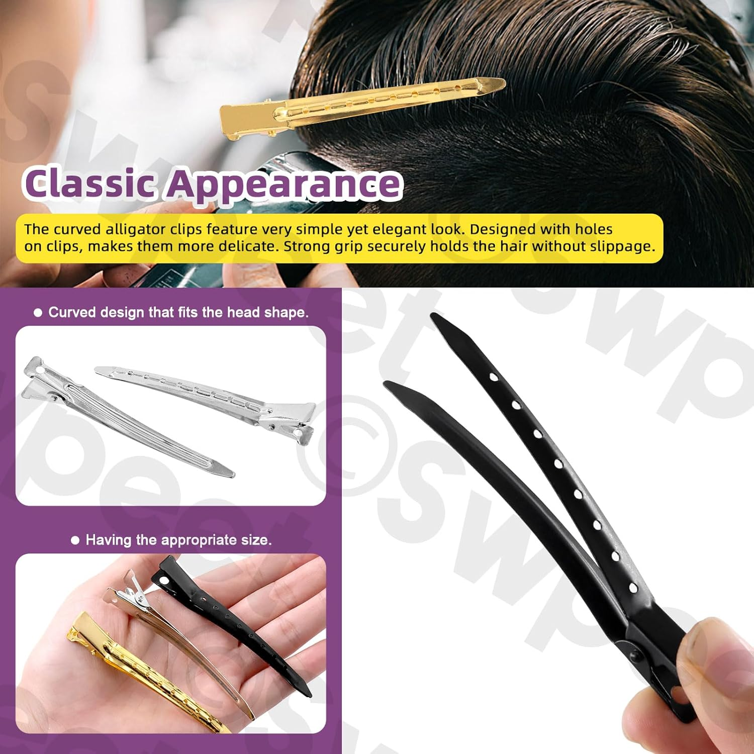Swpeet 45Pcs Gold Silver Black 3.5 Inch Duck Billed Clips Kit, Metal Alligator Curl Hair Clips, Duckbill Long Hair Clips Ideal for Women Styling Sectioning, Hair Coloring and Salon image number 6