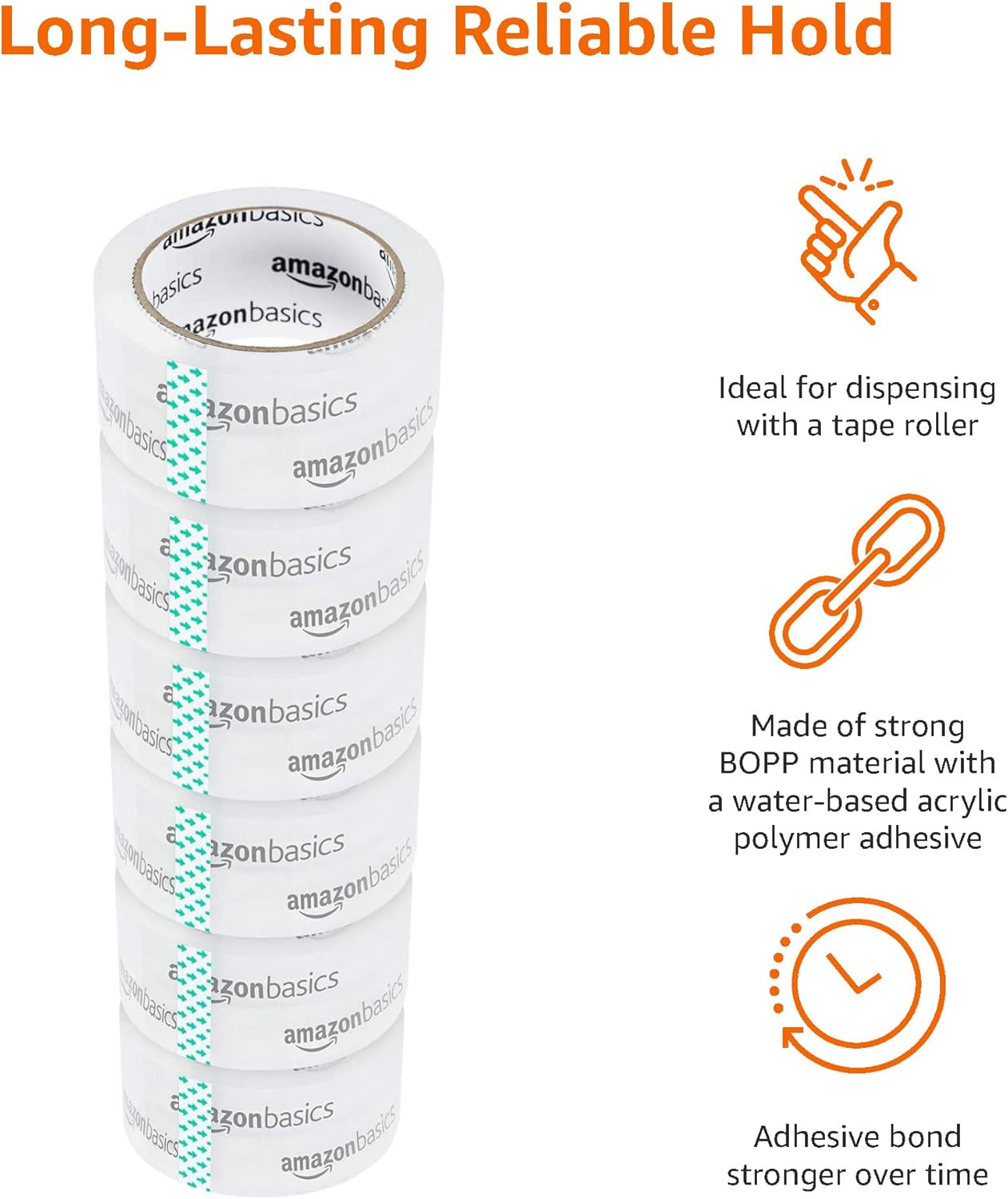Amazon Basics Packing Tape, Designed for Moving, Storage and Packing, Shipping and Mailing, 5Cm Wide X 50M, Crystal Clear, 6-Pack image number 4