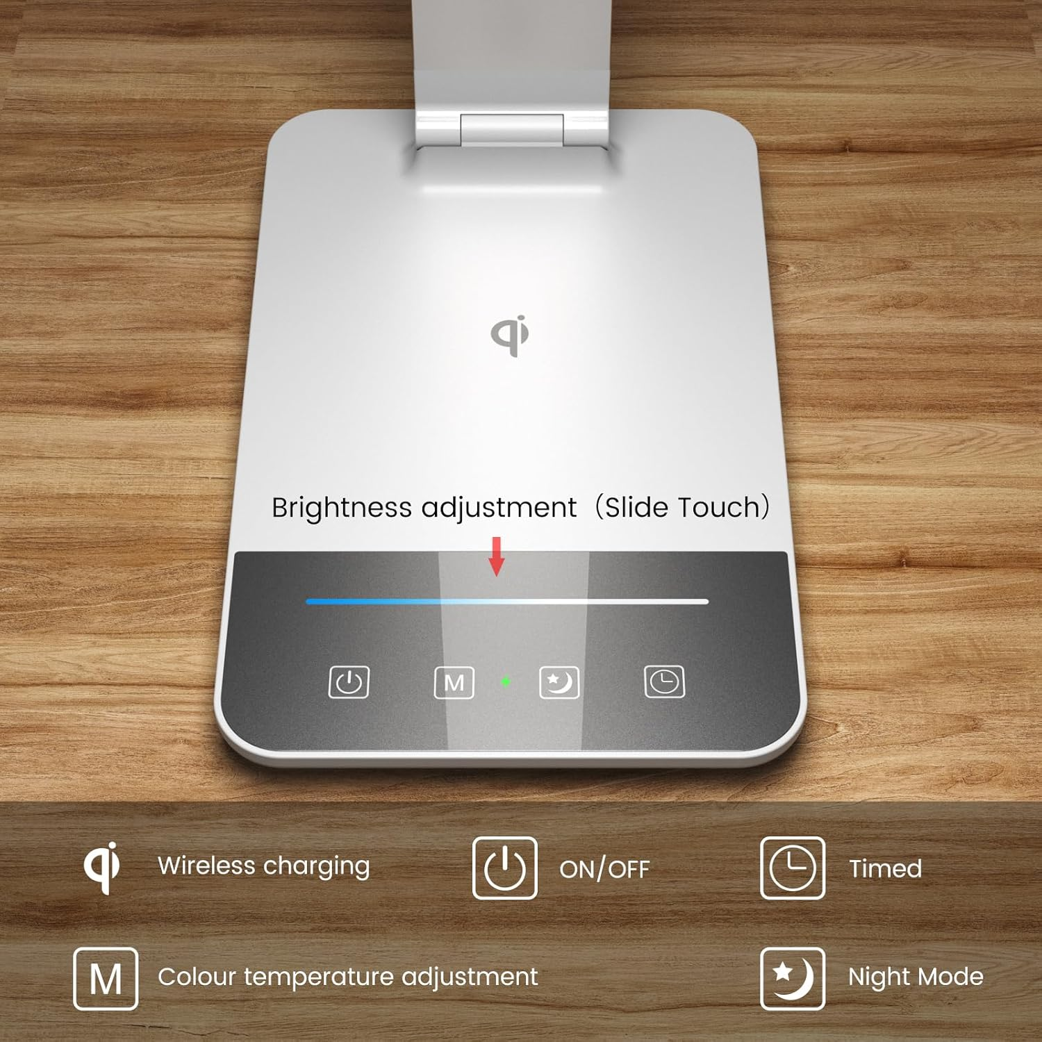 LED Desk Lamp with Wireless Charger, USB Charging Port, Dimmable Eye-Caring Desk Light with 5 Brightness Levels & 5 Lighting Modes, Touch Control, Auto Timer (White) image number 1