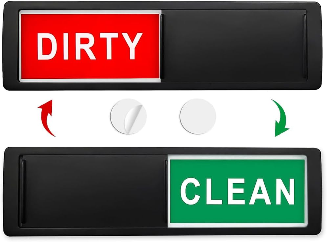 Dishwasher Magnet Clean Dirty Sign, Clean Dirty Sign Accessories for Dishwasher Non-Scratch/Super Strong Soft Magnet with Optional Adhesives/Easy to Read & Slide (Black& White)