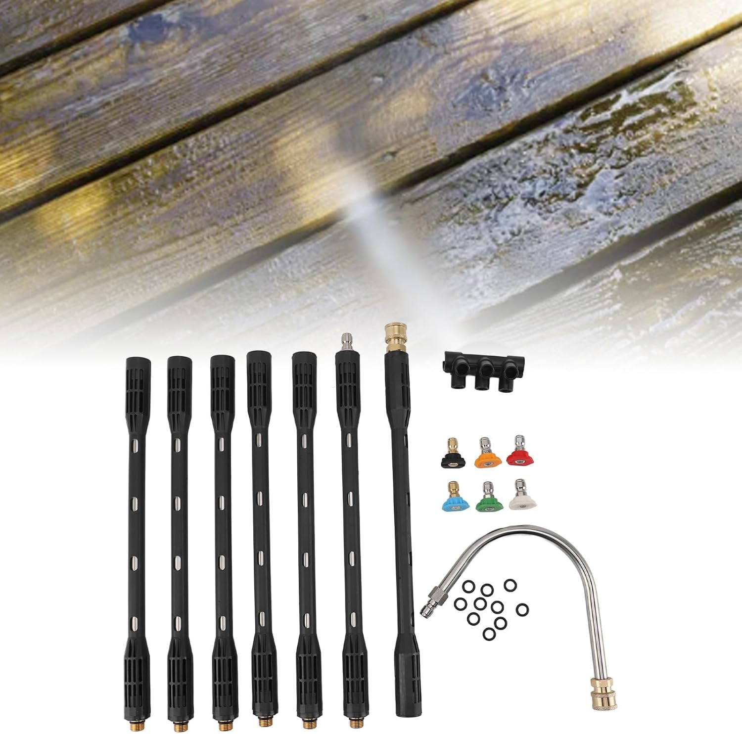 Pressure Washer Extension Wand Set, 1/4 Inch Quick Connect Power Washer Lance, Stainless Steel Pressure Washer Wand Extender, 1 Gutter Cleaner Attachment Curved Rod image number 3