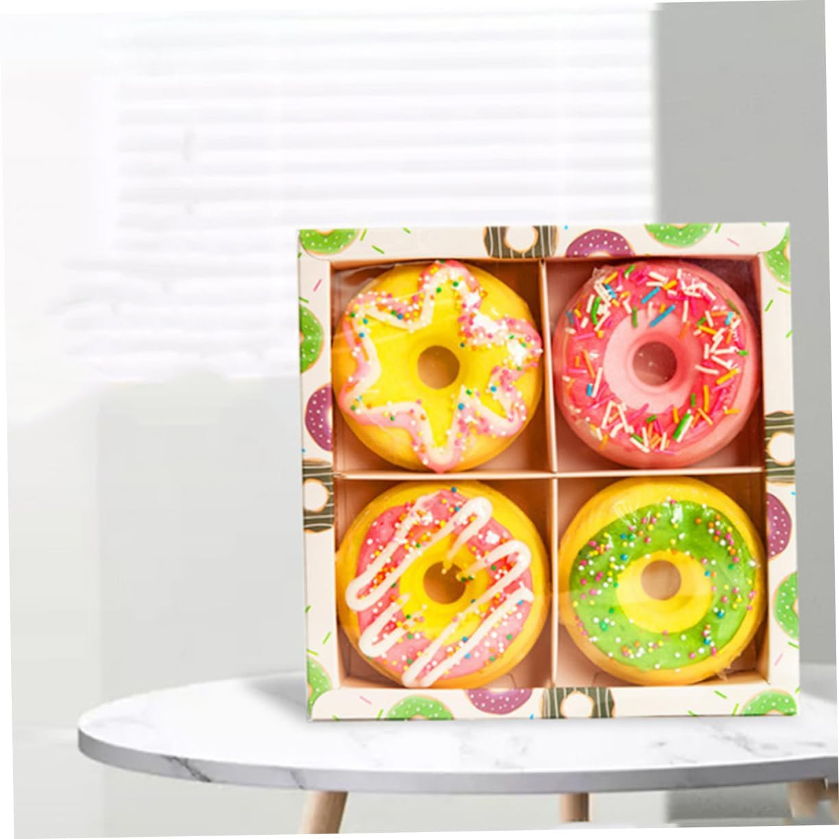 Shower Bubble Bombs Set 4Pcs Doughnut Shape Sea Salt Bath Balls Aroma and Bubble Creation for Home and Travel Use image number 4