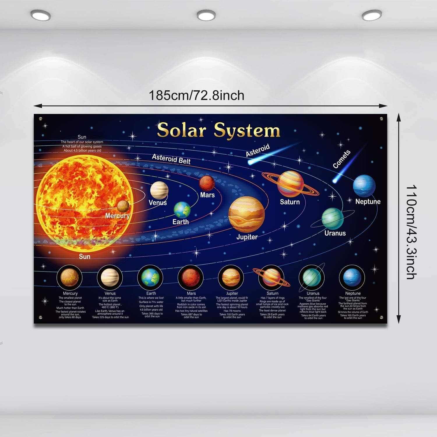 Solar System Decorations Large Fabric Outer Space Poster Banner Space Theme Backdrop Background for Kids Boys Space Birthday Decorations Planets Party Educational Supplies, 72.8X43.3 Inch image number 6
