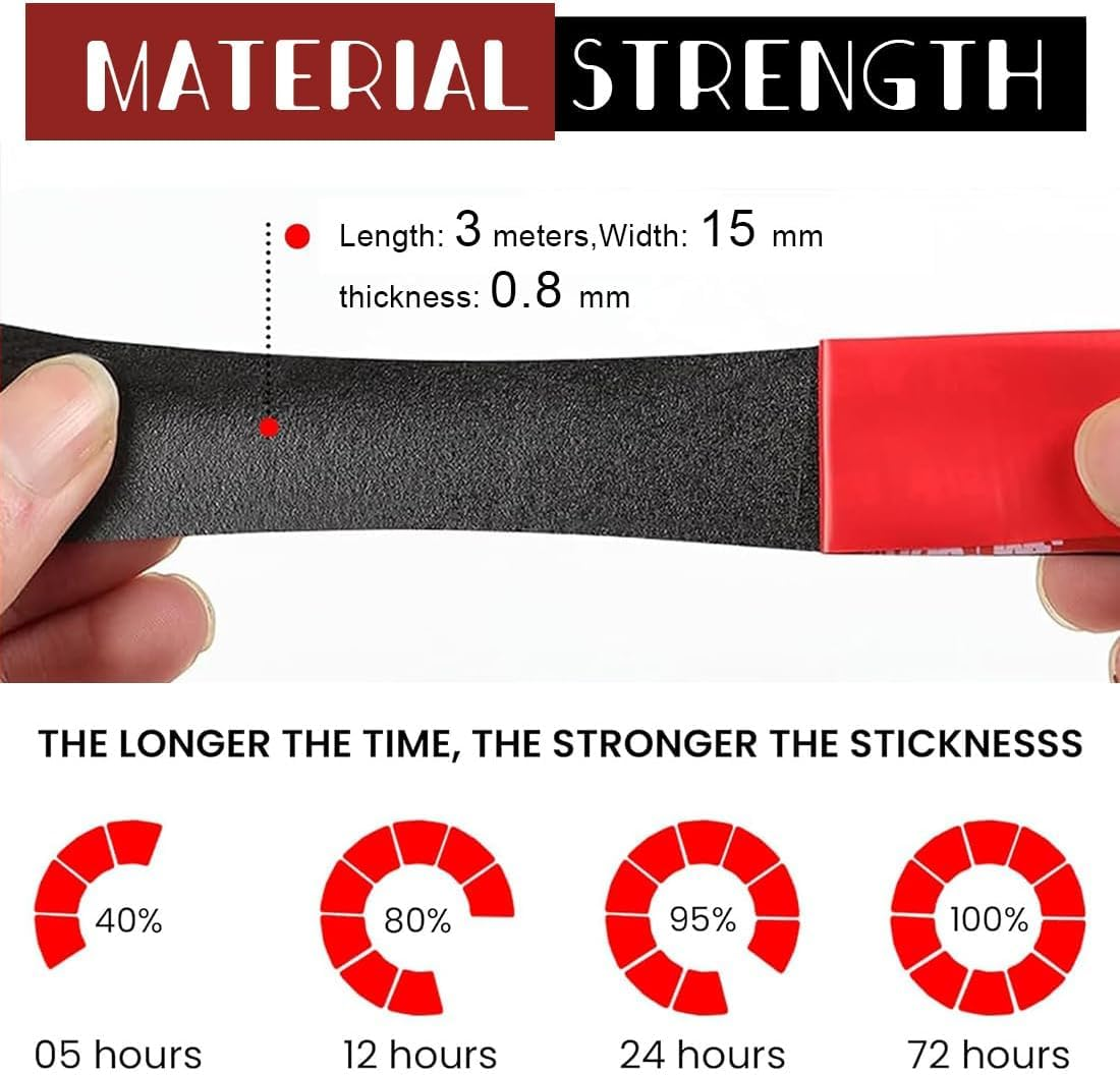 3M Double Sided Tape, Heavy Duty Foam Tape, Black Adhesive Mounting Tape, VHB-5952 Mounting Tape, 1.5Cm X 3M, Compatible with Electronics, Household Appliances, Automotive Applications - Fengea image number 1