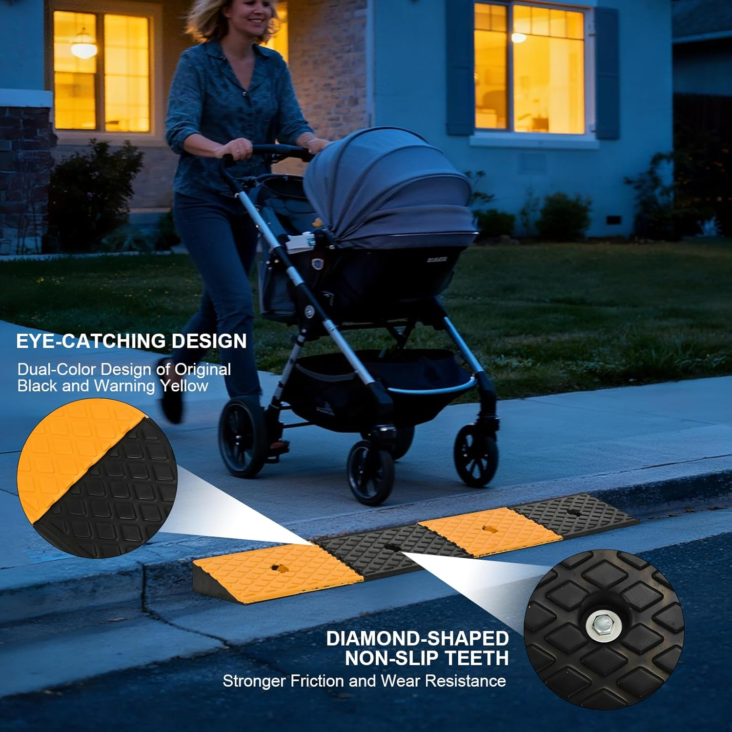 Rubber Curb Ramp 1 Pack 5 Cm Rise Height Heavy-Duty Car Ramp Industrial Rubber Sidewalk Curb Ramp Non-Slip Threshold Ramp Dual-Color Driveway Ramp for Cars,Trucks,Wheelchairs,Trolleys image number 1