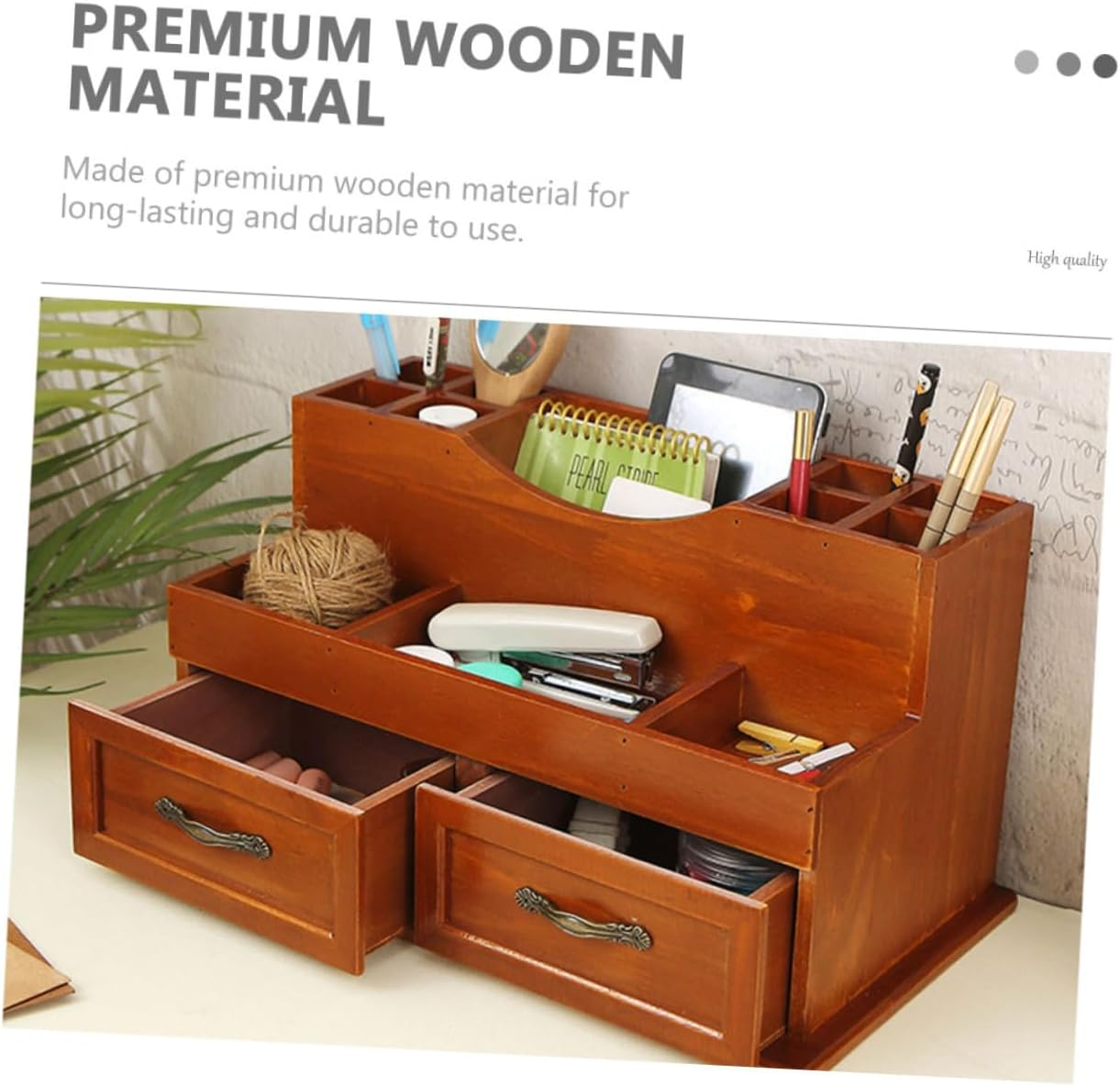 ERINGOGO Vintage Retro Cosmetics Storage Box Drawer, Desktop Wooden Makeup Organizer Container for Skincare and Vanity, Multi-Functional Storage Holder for Home and Office image number 3