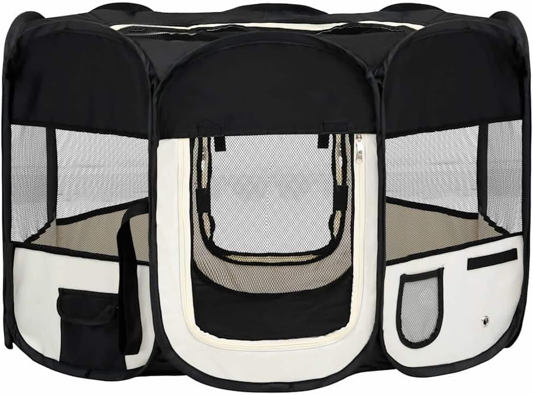 Foldable Dog Playpen with Carrying Bag - Black 110X110X58 Cm image number 5
