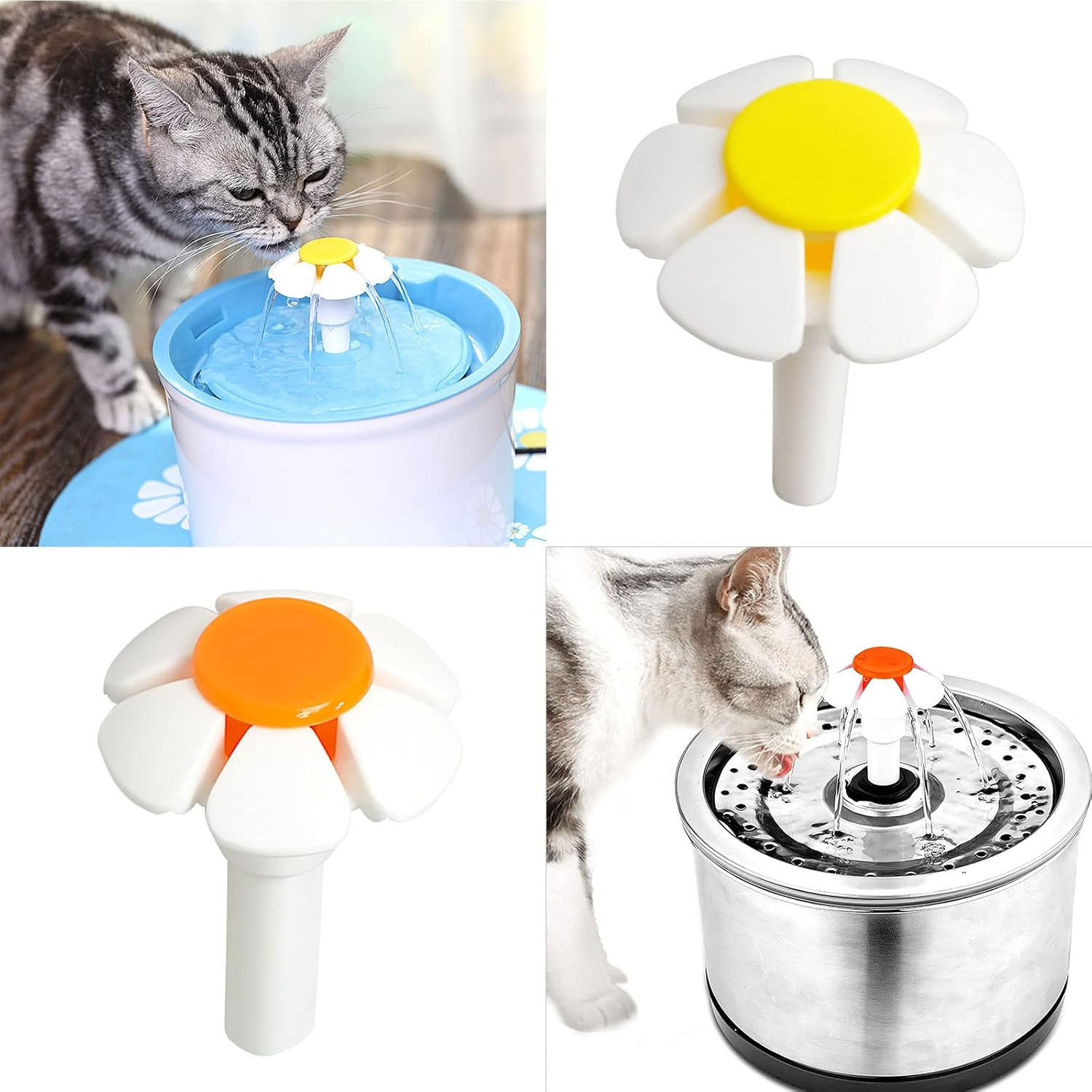 Pet Water Dispenser Flower Head Puco for Cat Fountain Replacement Flower Nozzle for Head for Dogs round Cubic Stainless Steel Top Water Dispenser Yellow image number 6