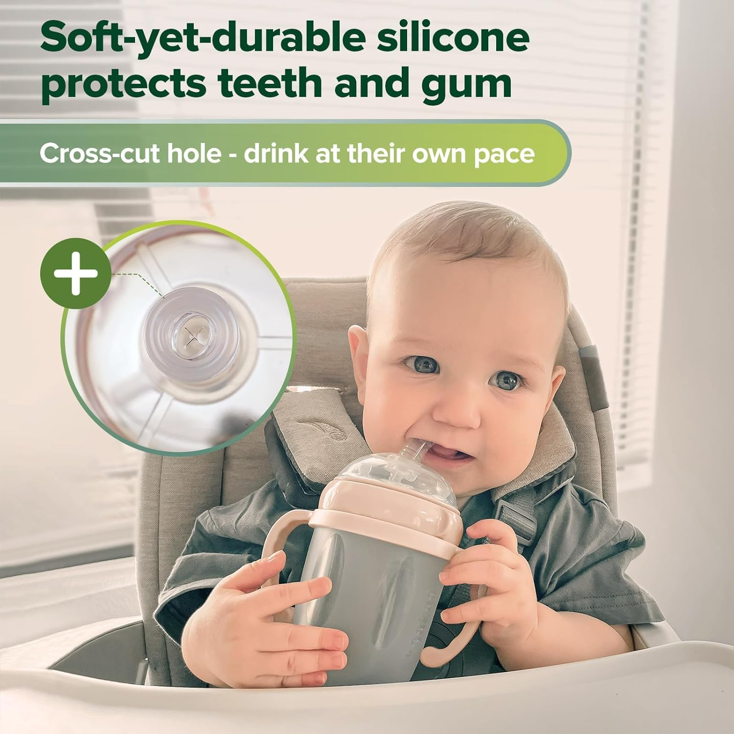 Haakaa Weighted Straw Trainer Cup with Cap 8 Oz, Gen.3 Silicone Sippy Cup with Cap & Straw Brush, Infant Water Cup with Straw, Peach - Pink image number 3