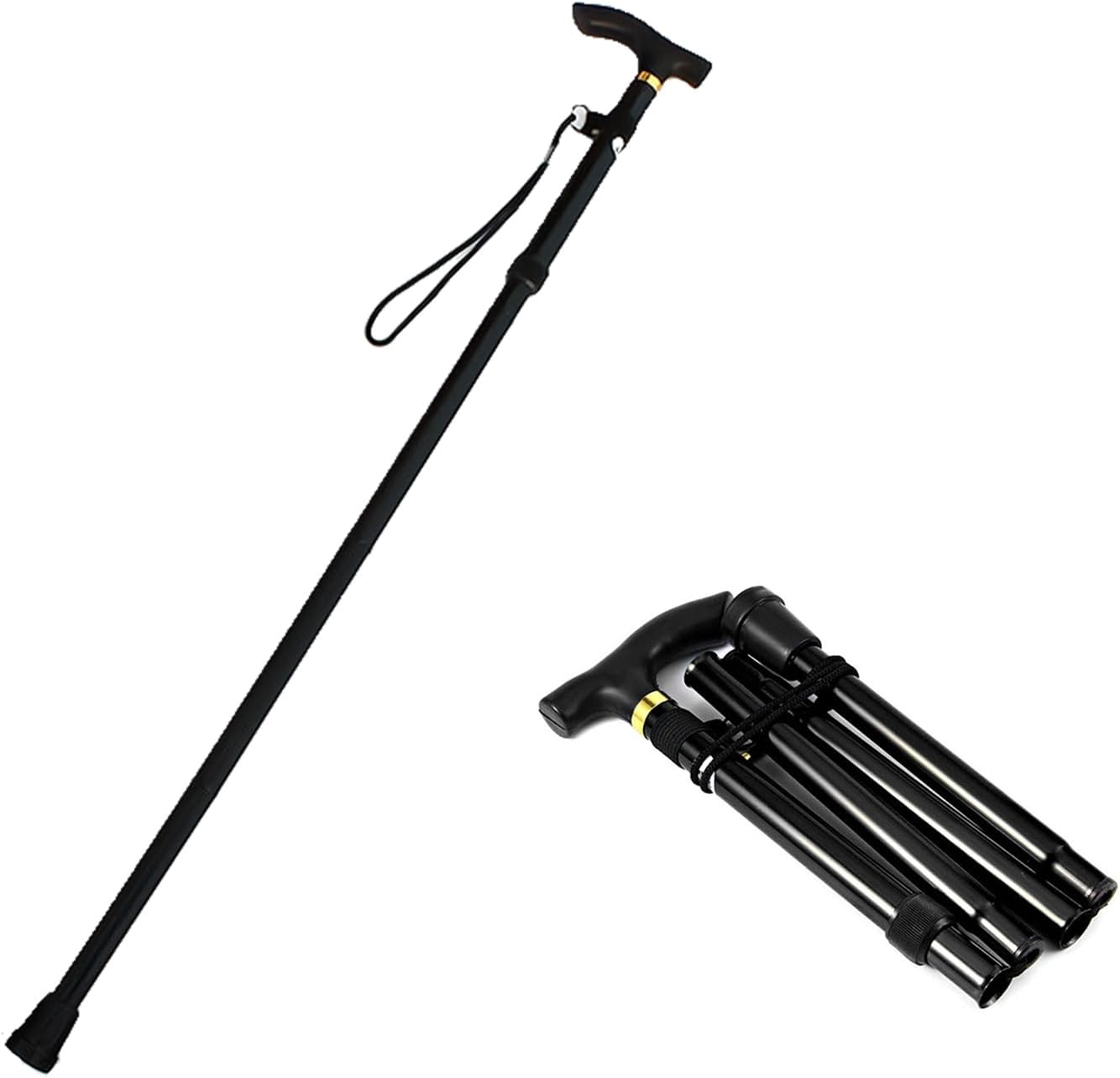 Folding Cane - Adjustable Height Lightweight Walking Stick for Seniors - Portable Travel Cane with Wrist Strap and T Handle image number 4