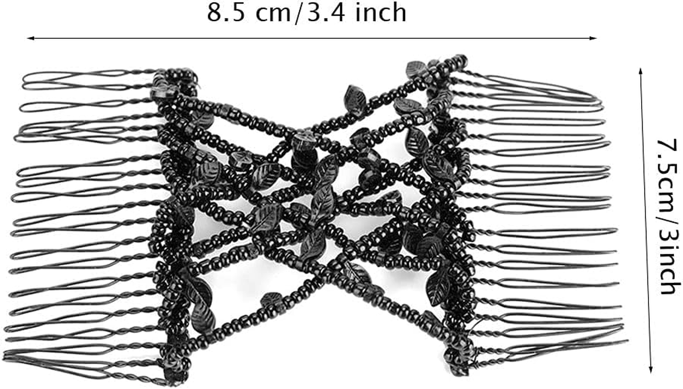 Beads Hair Clip, Stretch Hair Comb, Elastic Hair Clips, Magic Hair Combs, Beads, Hair Combs, Elastic Hair Combs, Double Clips, Hair Comb, DIY Hair Styling Tool (Black) image number 4