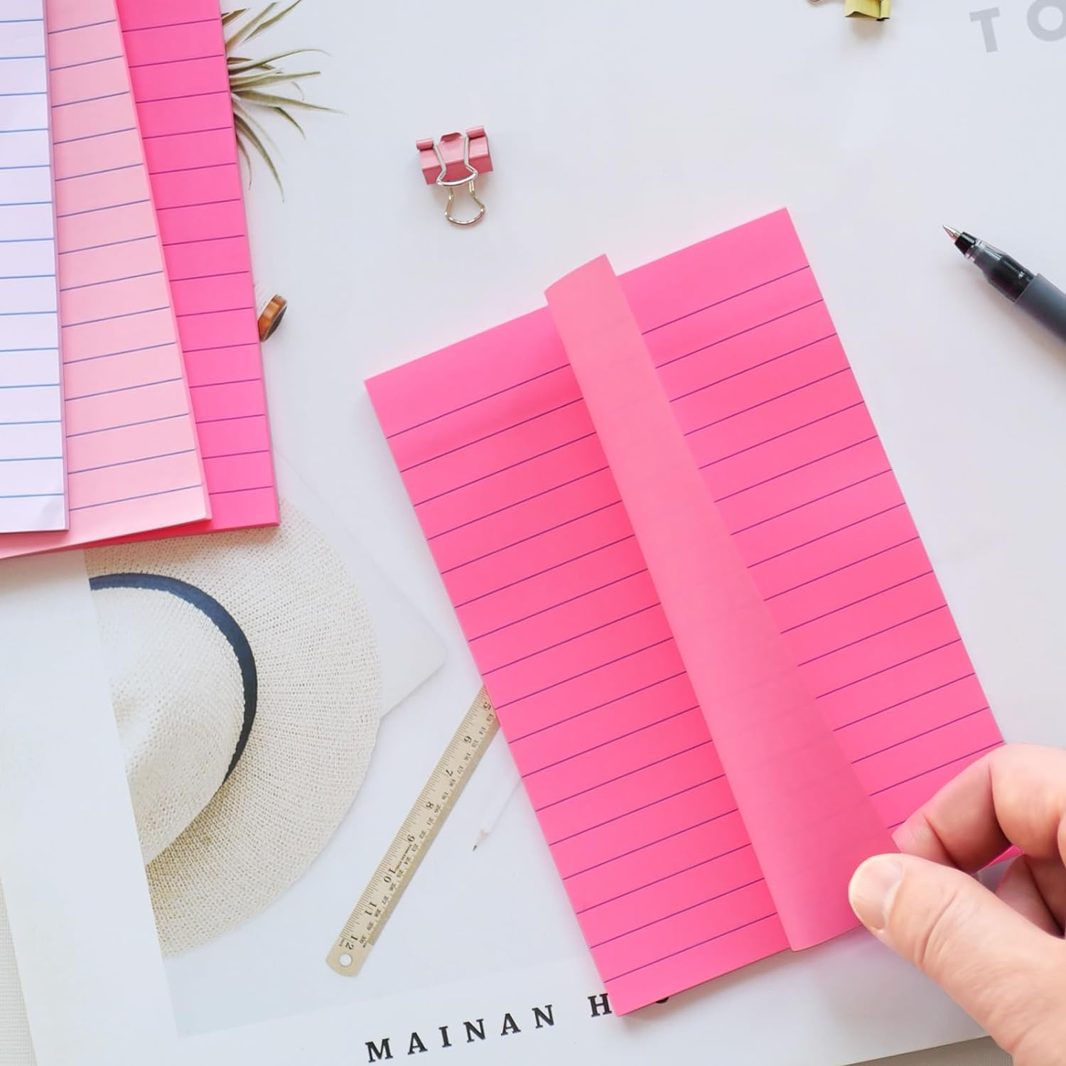 9 Pack Lined Sticky Notes 4X6 in Post Sticky Notes with Lines, Large Ruled Post Sticky Colorful Super Sticking Power Memo Pads Strong Adhesive (Pink Themed) image number 4