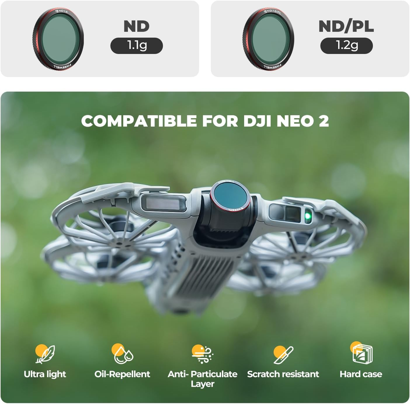 Freewell 3-Pack Magnetic ND/PL Filters for DJI Neo 2 &ndash; Includes ND8/PL, ND16/PL & ND32/PL &ndash; Polarized Filters for Improved Exposure and Glare Reduction. image number 2