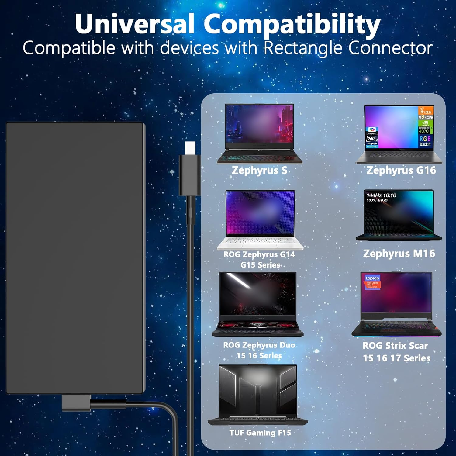 240W Rectangle Conn Charger Compatible with ASUS ROG Zephyrus G16 GU605 GU605MY GU605MZ GU605M GU605MZ-XS96 GU605MY-XS96 FA608WI-AB96 FA608WV-DB94,TUF Gaming A16 FA608 FA608W FA608WI FA608WV image number 6