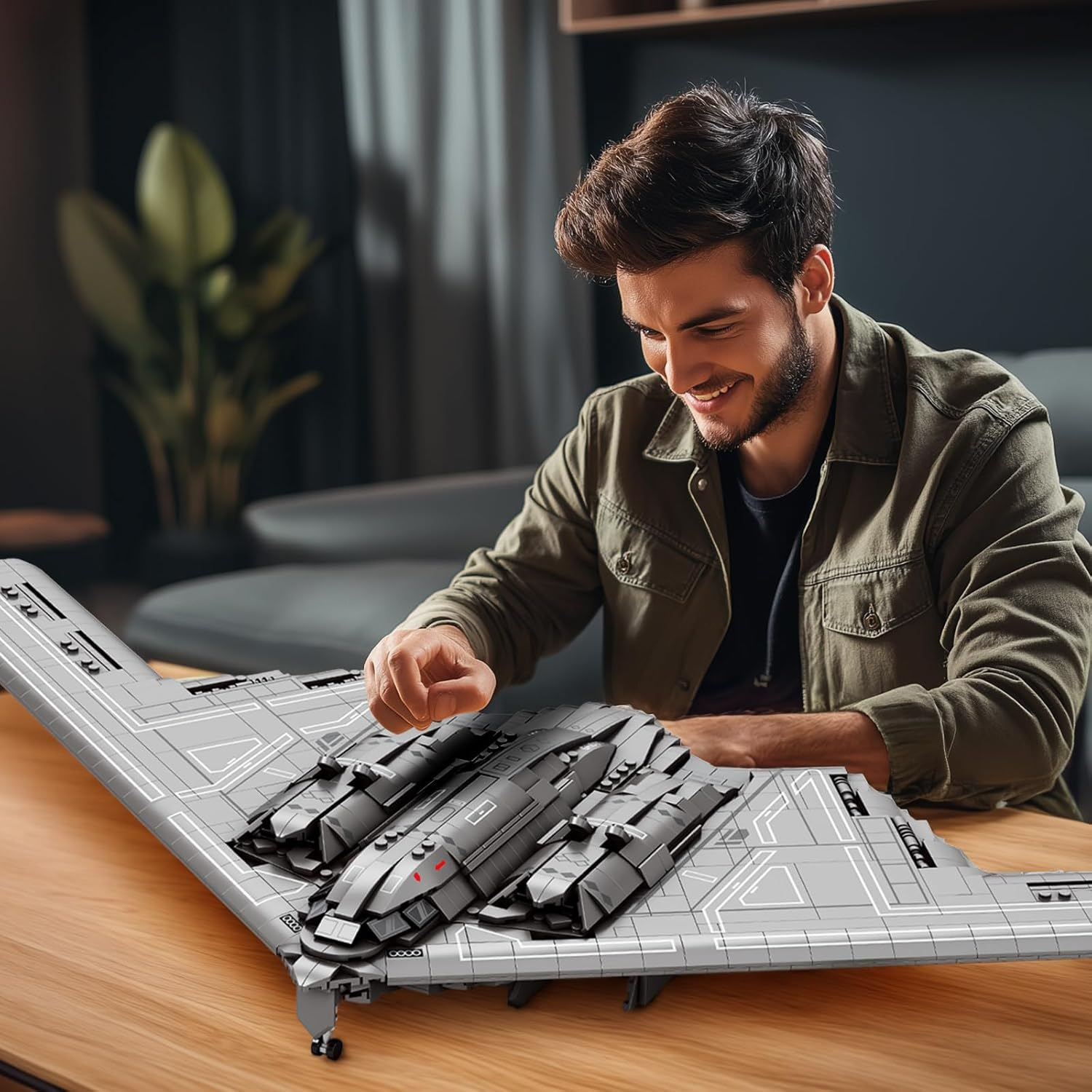 Reobrix 33038 B-2 Spirit Building Block Set, Stealth and Strategic Bomber Model Building Kit, Military Aircraft Toys for Adult and Kids 12+, 1977 PCS