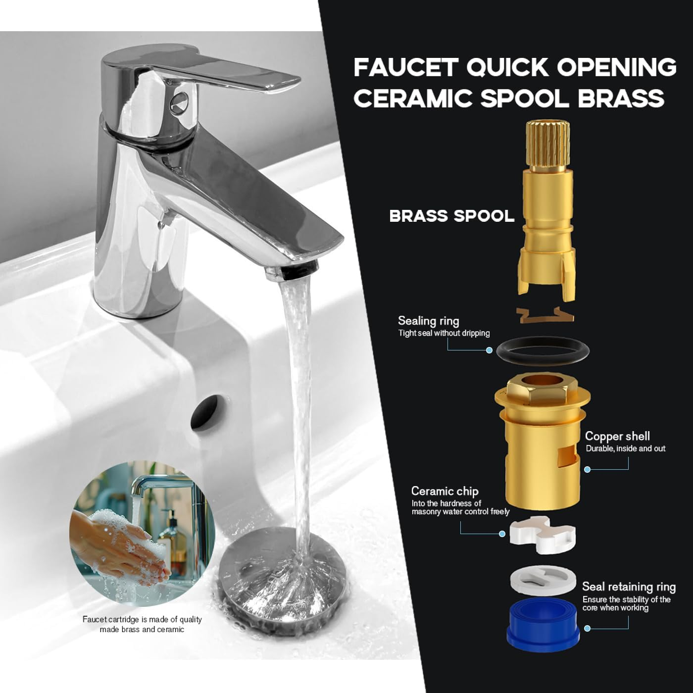 Bestgle Tap Valves Replacement Brass Ceramic Disc Tap Valve Insert Gland Cartridge Quarter Turn 1/2" Mixer Hot and Cold Tap Inner Faucet Valve for Kitchen Bathroom Shower Tap image number 4