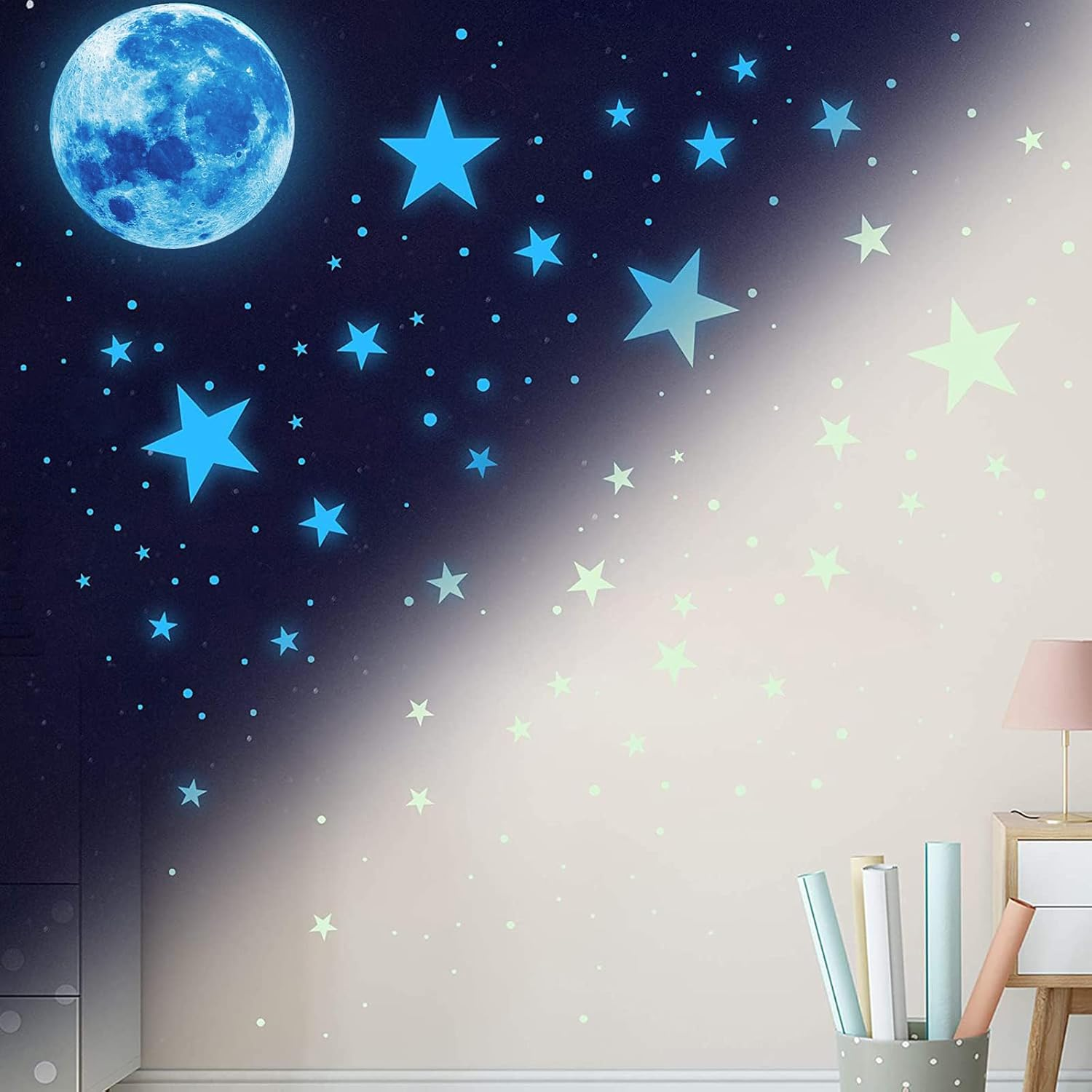 1078Pcs Glow in the Dark Stars for Ceiling Glowing Space and Moon Decals Universe Stickers Kids Wall Decor Perfect for Boys Girls Nursery Bedroom Living Room