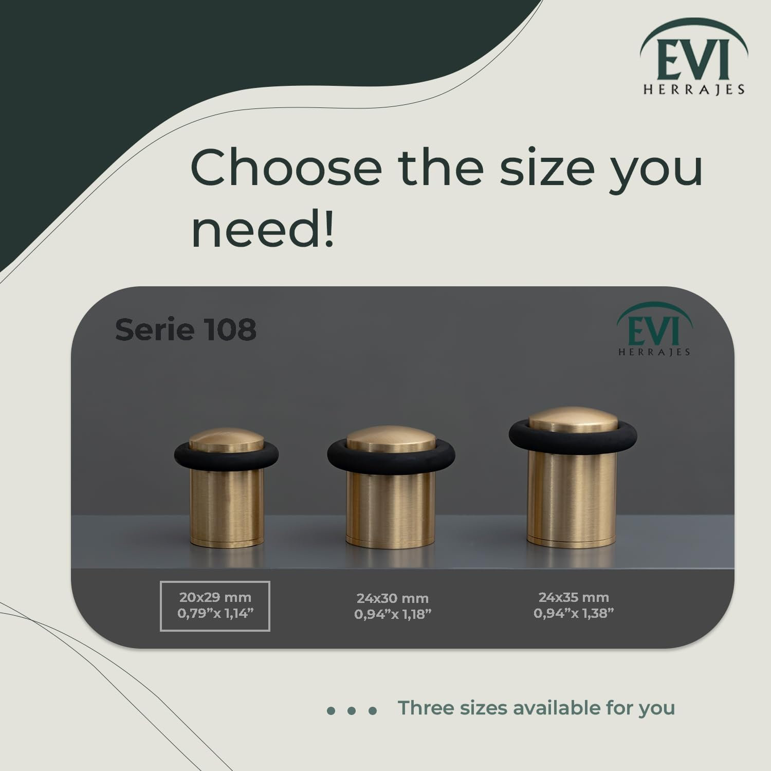 EVI | Pack of 2 Door Stops | 20X29.5Mm | Threaded Base | Black Natural Silicone Rubber | Satin Matte Finished Brass | Includes Tools | Model I-108 - Leather image number 2